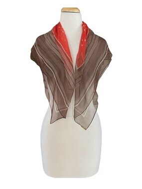 Vintage Sheer Scarf 33”x 34” Hand Rolled Multicolor Dot & Stripe Print Japan